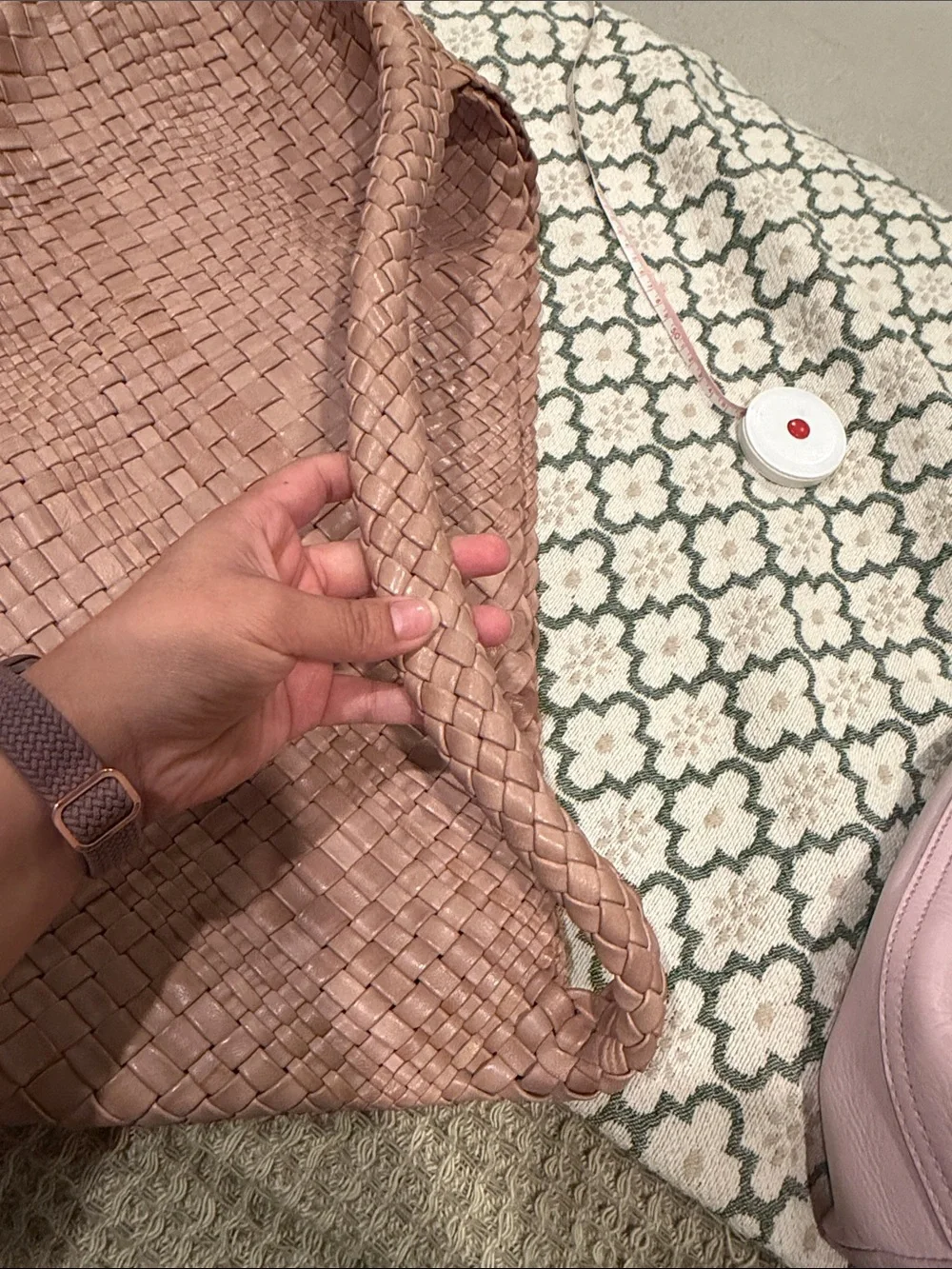 FALORNI Italy Woven Leather Shoulder Bag in Dusty Rose